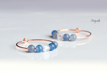 Perlen Creole Ohrringe - Kreole mit Aquamarin und Aventurin / Geschenk für Sie / Edelstein Ohrringe / Moderne Kreolen